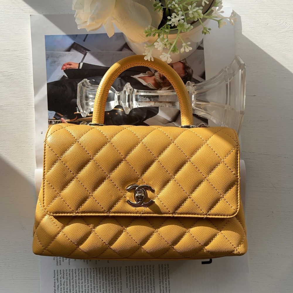 Chanel Caviar Small Coco Lizard Handle Flap Yellow 2024